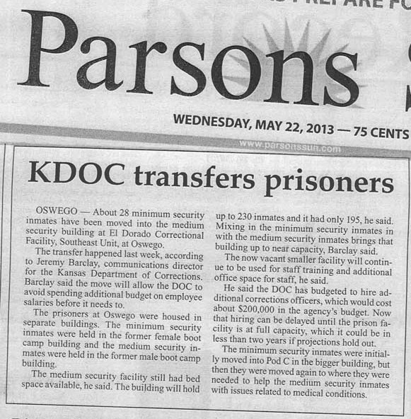 Oswego moves inmates Parsons clip
