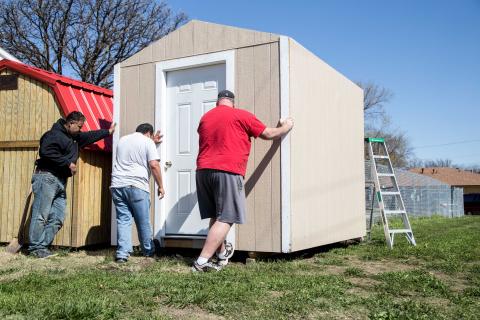 Barton LCMHF carpentry students build shed for Great Bend daycare
